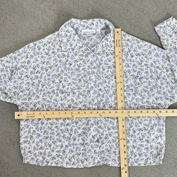 And Now This Floral Button Front Crop Utility Shirt Blouse White Purple Medium - Picture 13 of 14